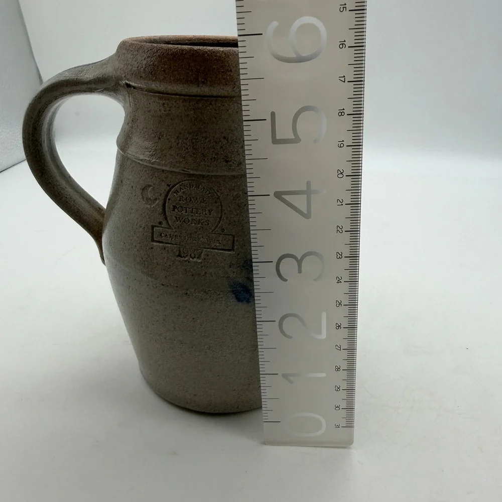 Rowe Pottery Works 1987 Salt Glaze Stoneware Pitcher Blue Heart Cambridge WI
